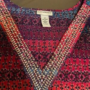 Catherines Vibrant Pink and Purple Beaded Blouse set with cropped purple pants